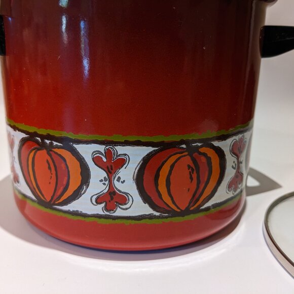 Vintage Red Enamel Soup Stock Pot Onion Pattern – European (Silit?) MCM 60s/70s - Picture 8 of 12